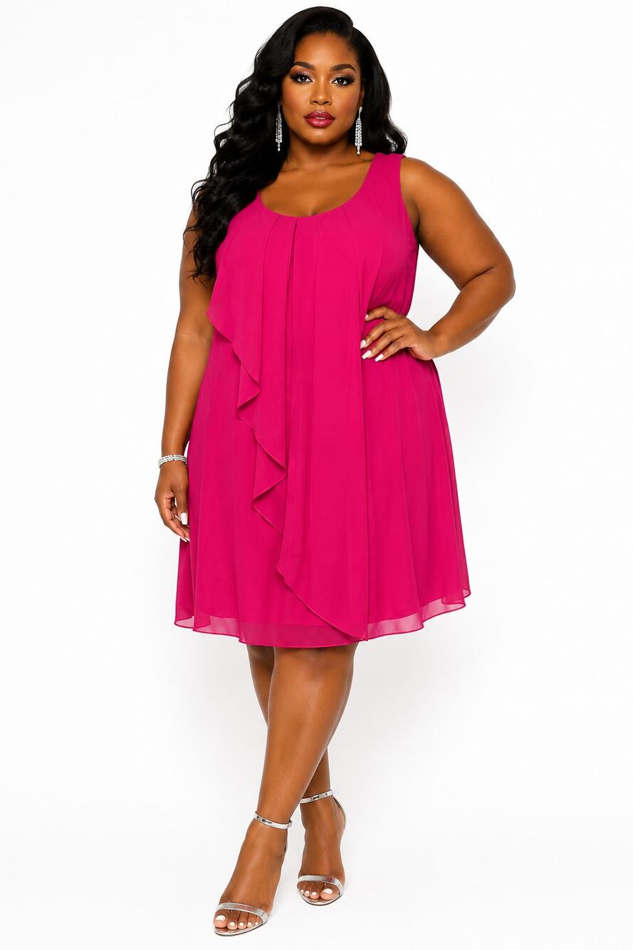 SLNY Dress Womens 18 Pink Chiffon Overlay Sleeveless Shift Cocktail Party Plus